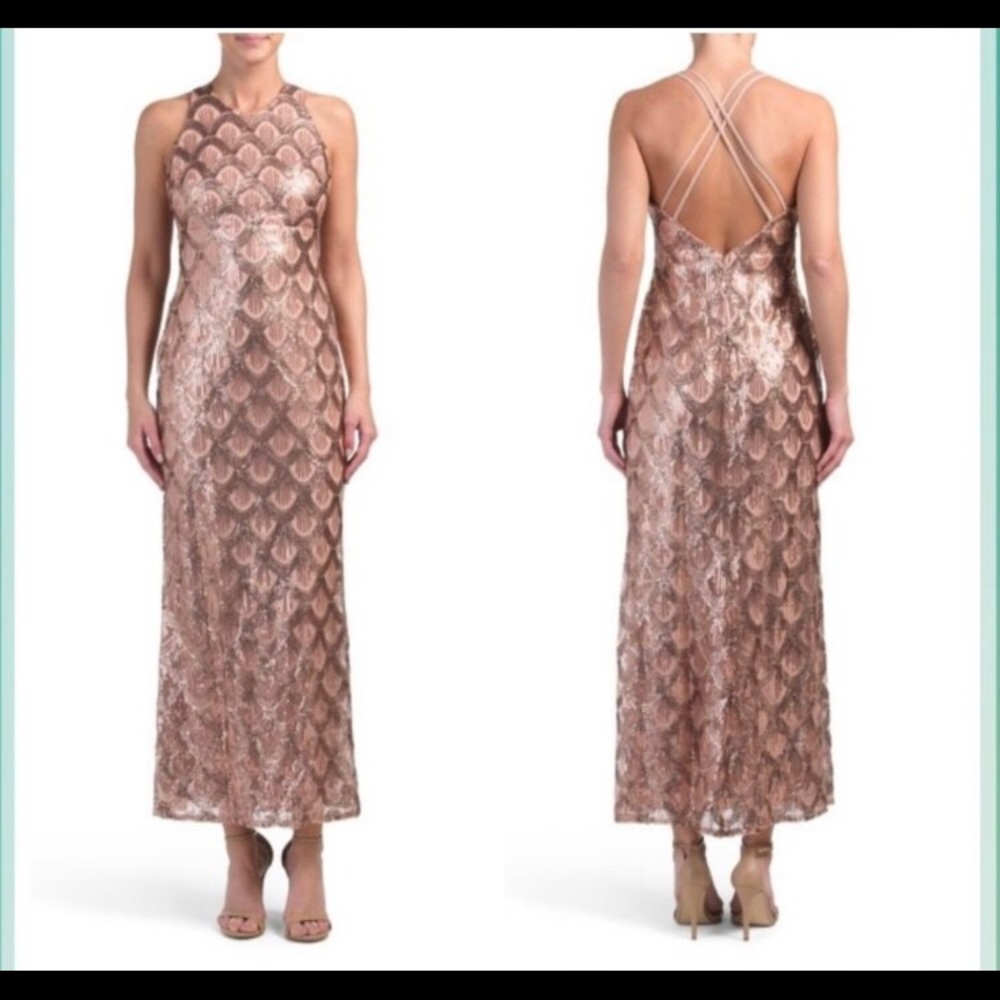 Night Way rose gold sequin gown.